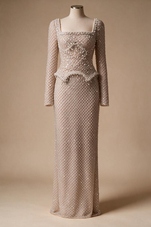 Elegant Beaded Pearl Mermaid Evening Dress with Long Sleeves for Wedding Occasion Zapdress 2025 Customized DLA72919A (ZD17238)