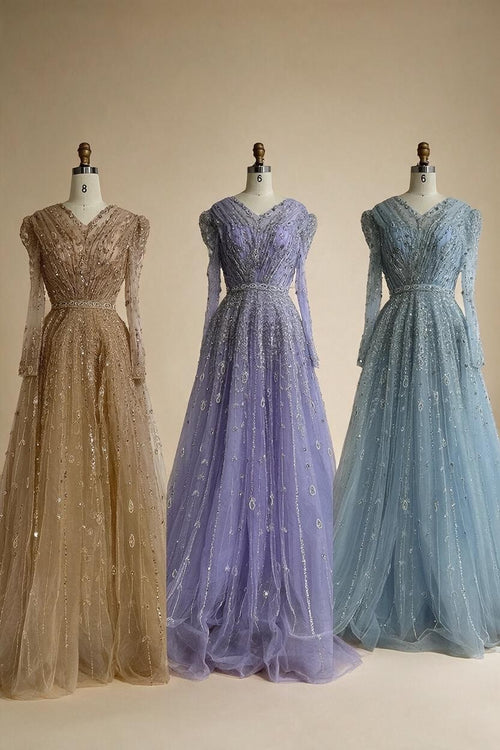 Saudi Arabic Elegant Nude A-Line Beaded Evening Dress Gown For Wedding Occasion 2025 DLA71803D Customized (ZD17240)