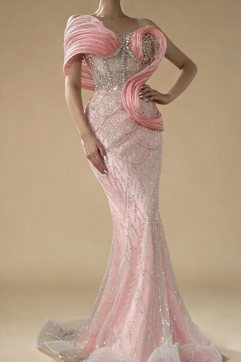 Zapdress Wine Red Mermaid One Shoulder Beaded Cut Out Evening Dresses Classic Party Gowns for Women DLA72455 Customized (ZD17246)