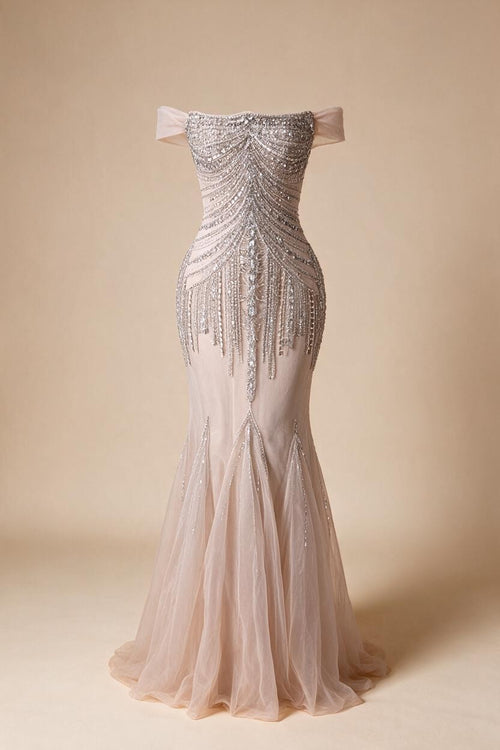 Zapdress 2026 Nude Off Shoulder Mermaid Beaded Evening Gowns Wedding Party Dresses for Women DLA73214 Customized (ZD17251)