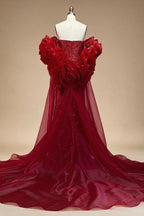 Zapdress Red Strapless Mermaid Pearls Beaded Evening Dress with Cape Wedding Party Gowns for Women DLA72585 Customized (ZD17266)