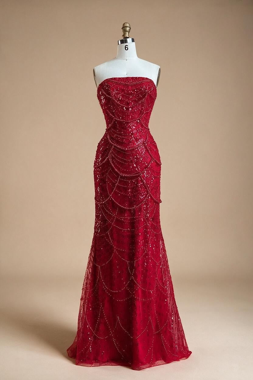 Zapdress Red Strapless Mermaid Pearls Beaded Evening Dress with Cape Wedding Party Gowns for Women DLA72585 Customized (ZD17266)