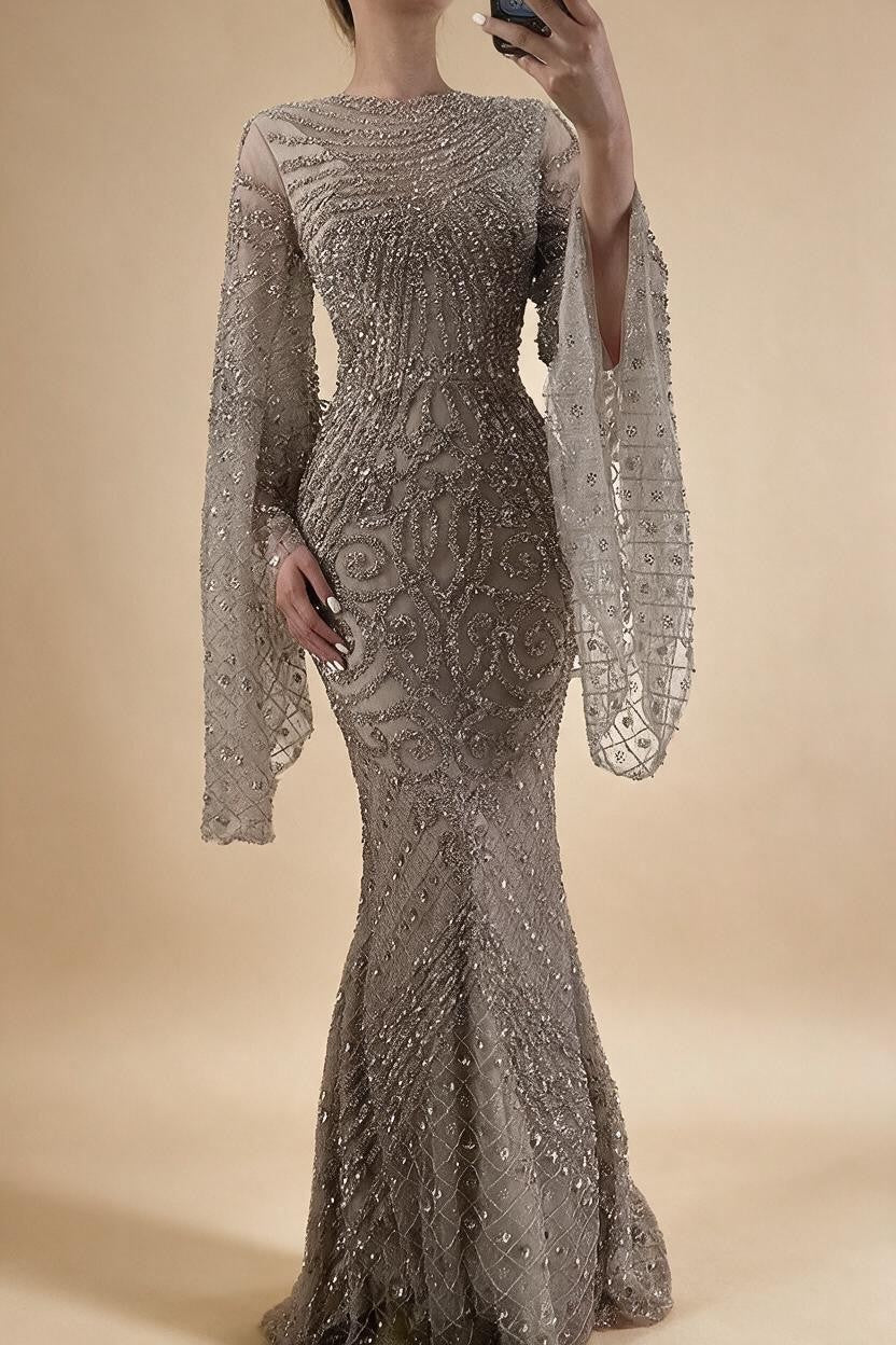 Zapdress 2025 Flared Sleeves Caramel Beaded Dubai Mermaid Evening Dresses Gowns for Party DLA72771 Customized (ZD17272)