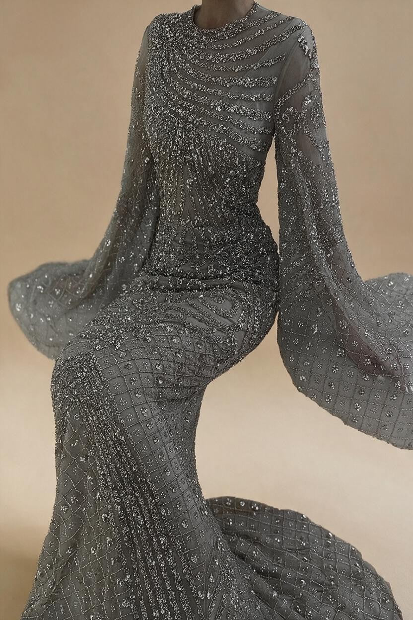 Zapdress 2025 Flared Sleeves Caramel Beaded Dubai Mermaid Evening Dresses Gowns for Party DLA72771 Customized (ZD17272)
