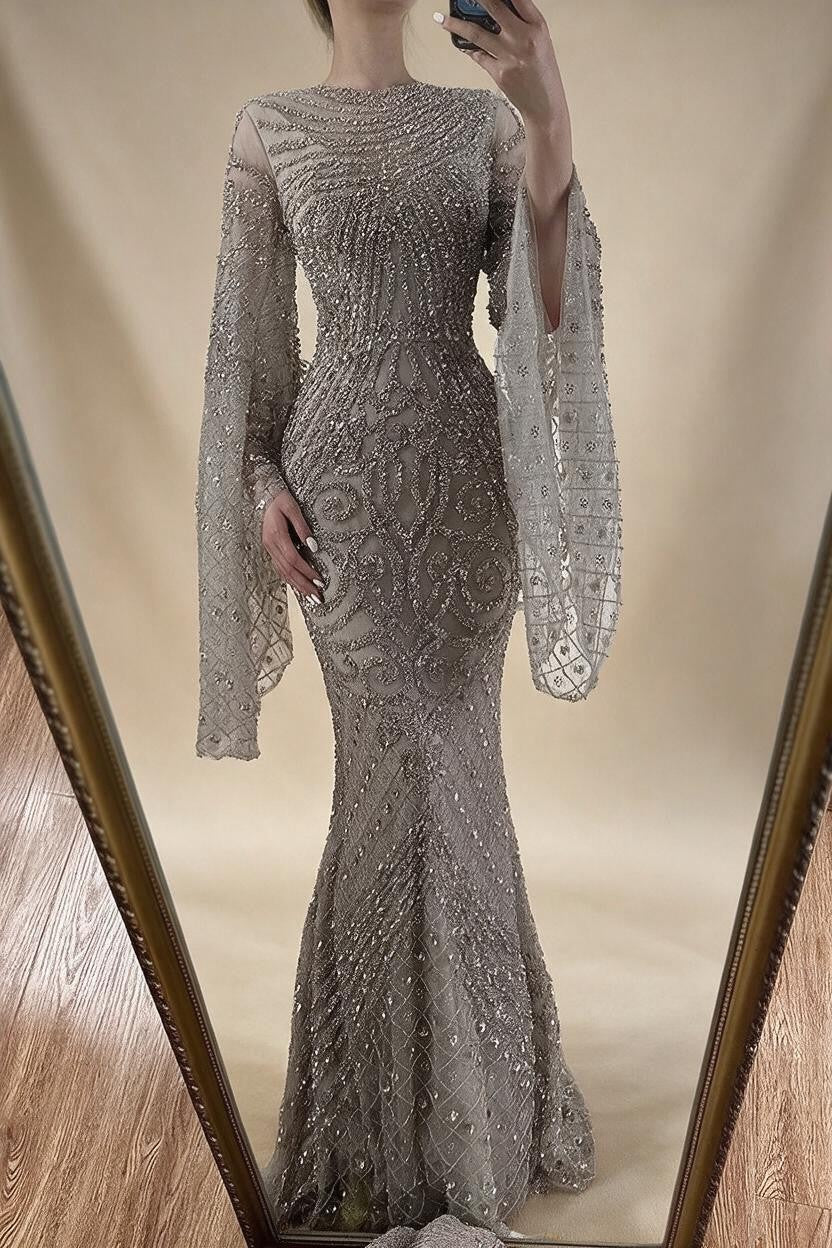Zapdress 2025 Flared Sleeves Caramel Beaded Dubai Mermaid Evening Dresses Gowns for Party DLA72771 Customized (ZD17272)