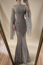 Zapdress 2025 Flared Sleeves Caramel Beaded Dubai Mermaid Evening Dresses Gowns for Party DLA72771 Customized (ZD17272)