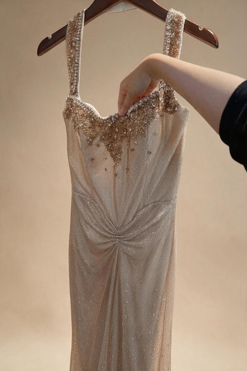 Zapdress Rose Gold Mermaid Beaded Evening Dress Elegant Sparkly Wedding Party Gown with Ruched Waist DLA73410B Customized (ZD17276)