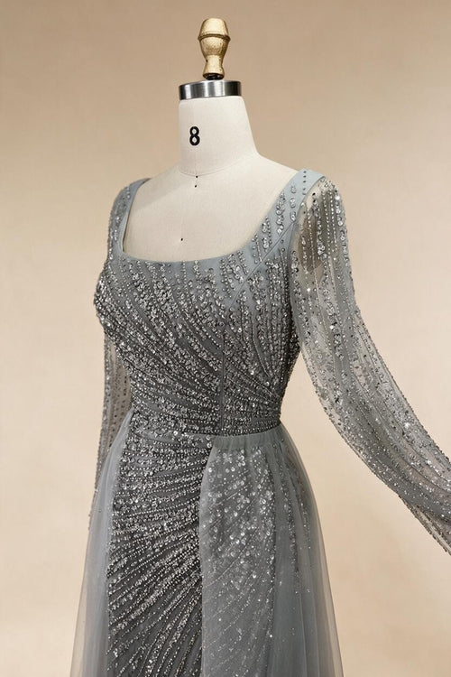 Zapdress Silver Beaded Mermaid Evening Dress with Detachable Skirt Formal Party Gown 2025 For Women DLA71618L Customized (ZD17281)