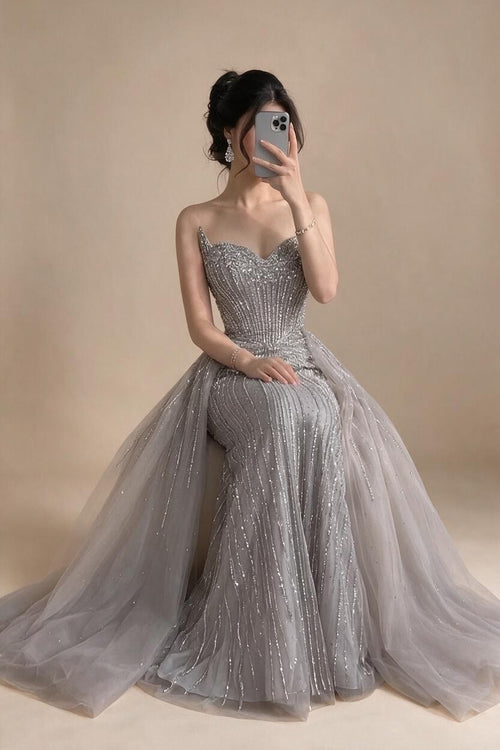 Zapdress Caramel Beaded Tulle Evening Dress Strapless Sweetheart Formal Party Gown with Over-skirt DLA72811D Customized (ZD17282)