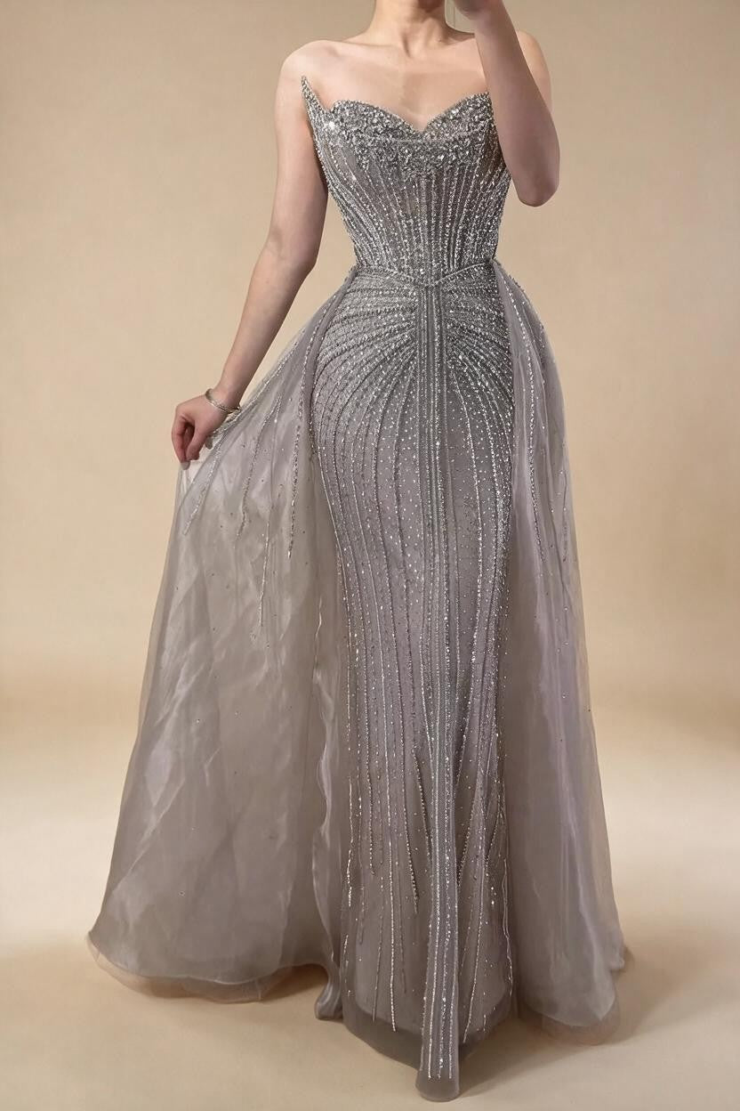 Zapdress Caramel Beaded Tulle Evening Dress Strapless Sweetheart Formal Party Gown with Over-skirt DLA72811D Customized (ZD17282)