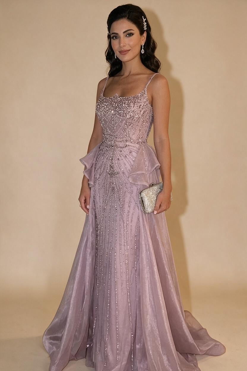 Zapdress 2026 Luxury Caramel Crystal Beaded Spaghetti Strap Mermaid Evening Dress Gowns for Formal Party DLA72810A Customized (ZD17298)