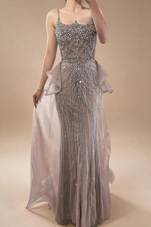 Zapdress 2026 Luxury Caramel Crystal Beaded Spaghetti Strap Mermaid Evening Dress Gowns for Formal Party DLA72810A Customized (ZD17298)