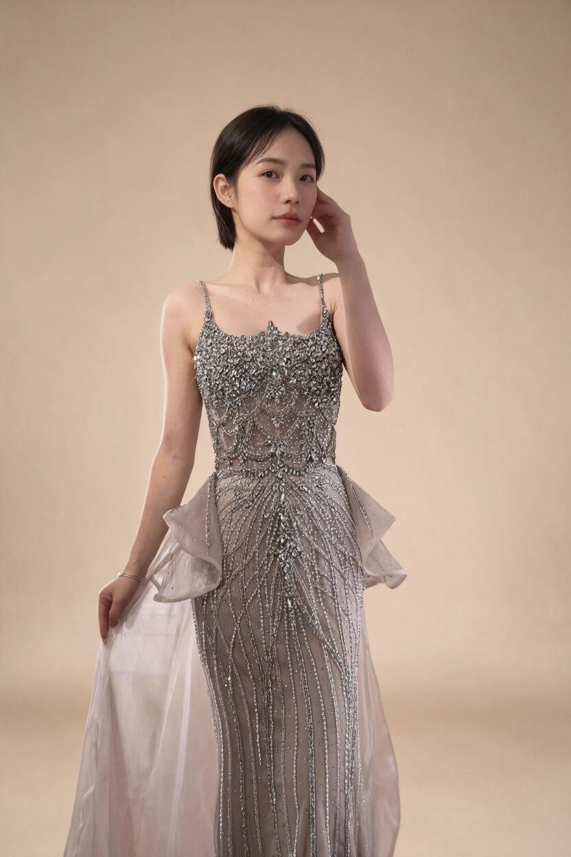 Zapdress 2026 Luxury Caramel Crystal Beaded Spaghetti Strap Mermaid Evening Dress Gowns for Formal Party DLA72810A Customized (ZD17298)
