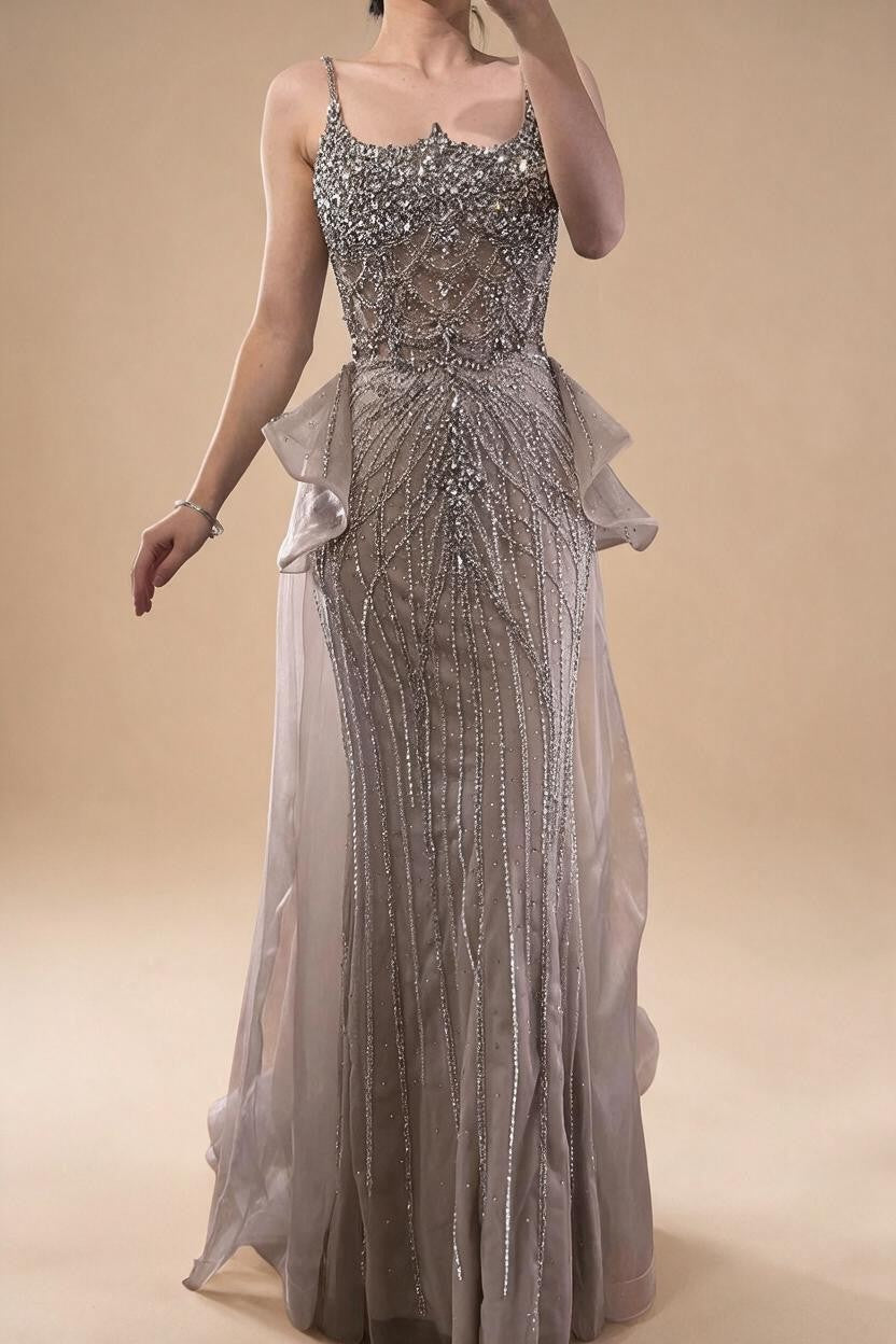 Zapdress 2026 Luxury Caramel Crystal Beaded Spaghetti Strap Mermaid Evening Dress Gowns for Formal Party DLA72810A Customized (ZD17298)