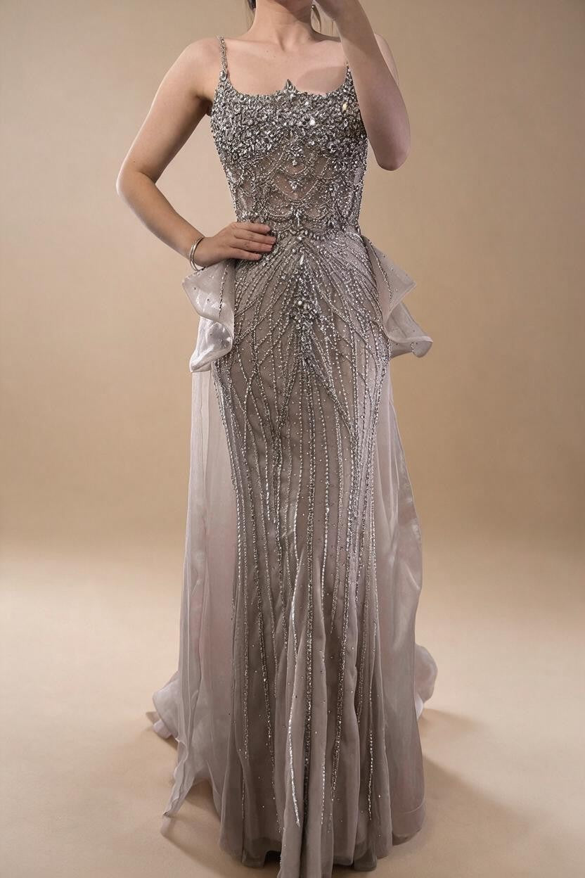 Zapdress 2026 Luxury Caramel Crystal Beaded Spaghetti Strap Mermaid Evening Dress Gowns for Formal Party DLA72810A Customized (ZD17298)