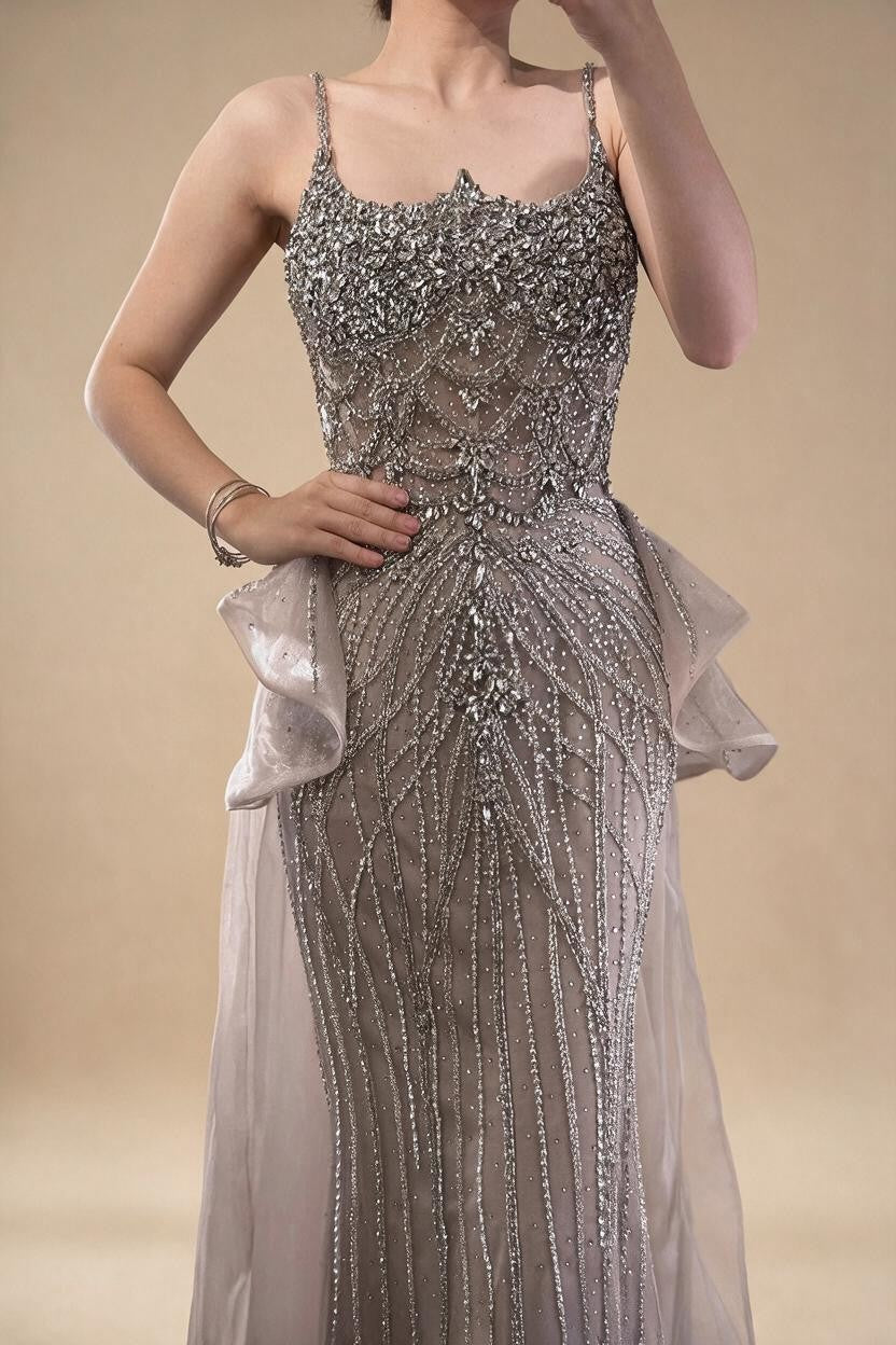 Zapdress 2026 Luxury Caramel Crystal Beaded Spaghetti Strap Mermaid Evening Dress Gowns for Formal Party DLA72810A Customized (ZD17298)