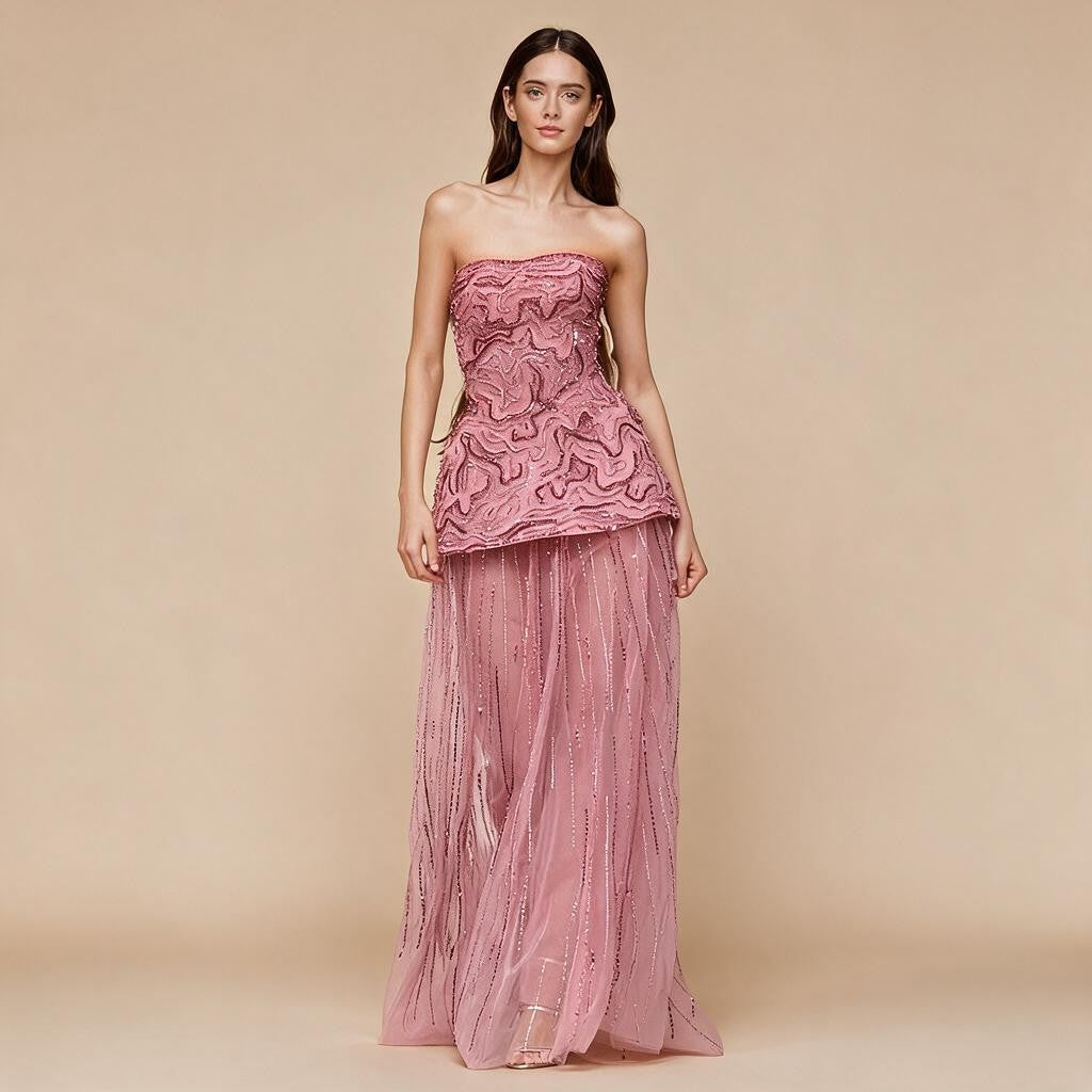 Zapdress Pink Strapless A Line Evening Dress 2025 Two Piece Elegant Party Gowns for Women DLA73207 Customized (ZD17299)