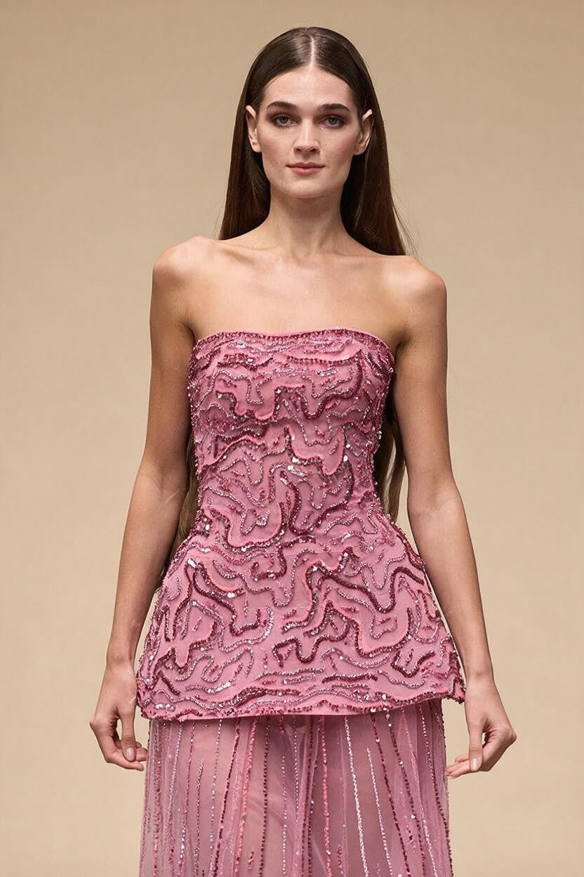 Zapdress Pink Strapless A Line Evening Dress 2025 Two Piece Elegant Party Gowns for Women DLA73207 Customized (ZD17299)