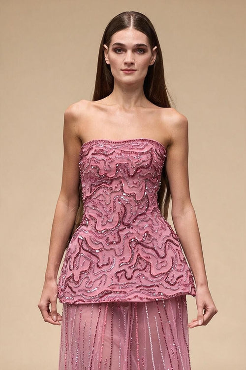 Zapdress Pink Strapless A Line Evening Dress 2025 Two Piece Elegant Party Gowns for Women DLA73207 Customized (ZD17299)