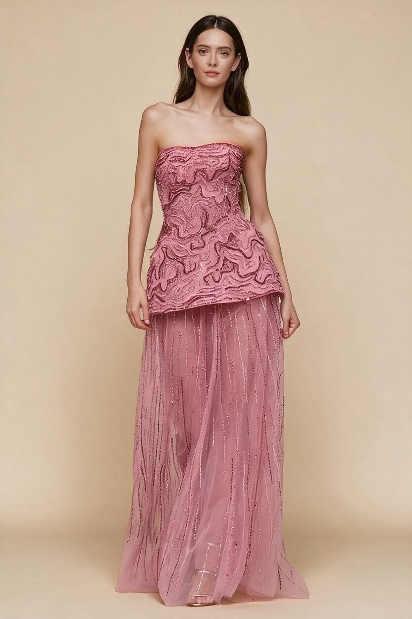 Zapdress Pink Strapless A Line Evening Dress 2025 Two Piece Elegant Party Gowns for Women DLA73207 Customized (ZD17299)