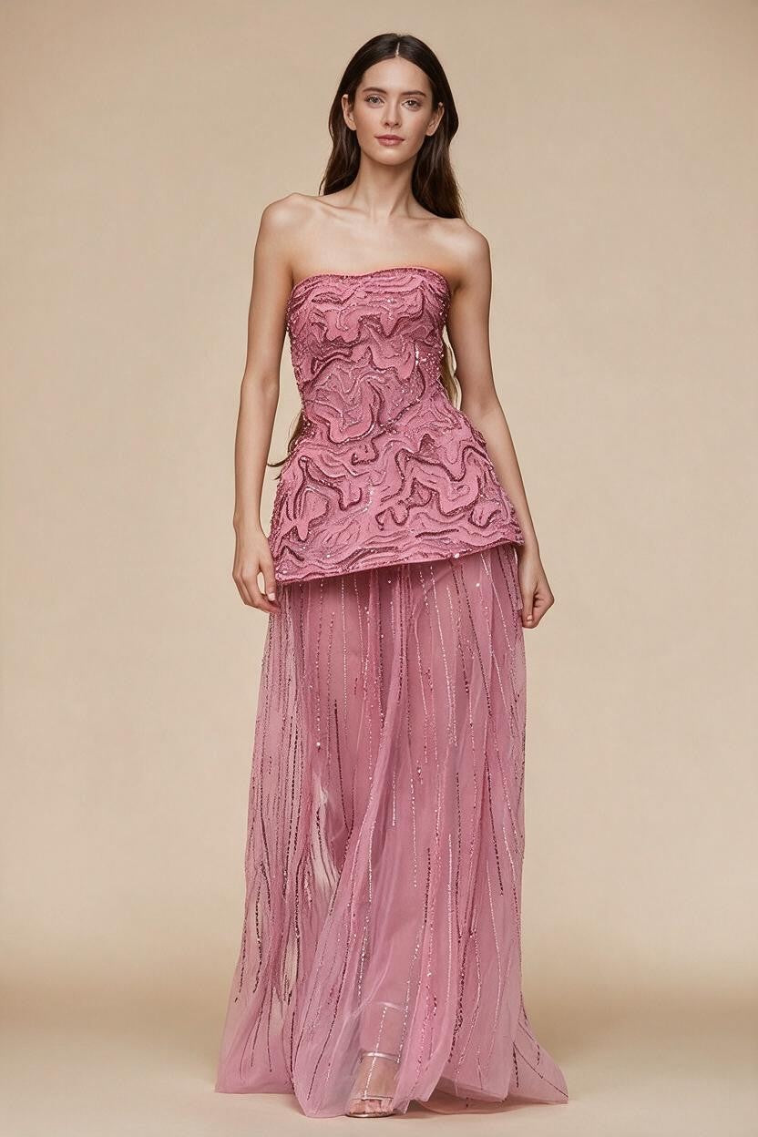 Zapdress Pink Strapless A Line Evening Dress 2025 Two Piece Elegant Party Gowns for Women DLA73207 Customized (ZD17299)