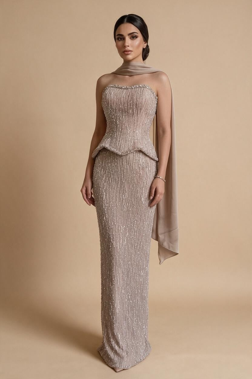 Zapdress Luxury Beaded Evening Dresses Strapless Peplum Vestidos De Fiesta Wedding Party Formal Wear Gown for Women DLA73076A (ZD17305)