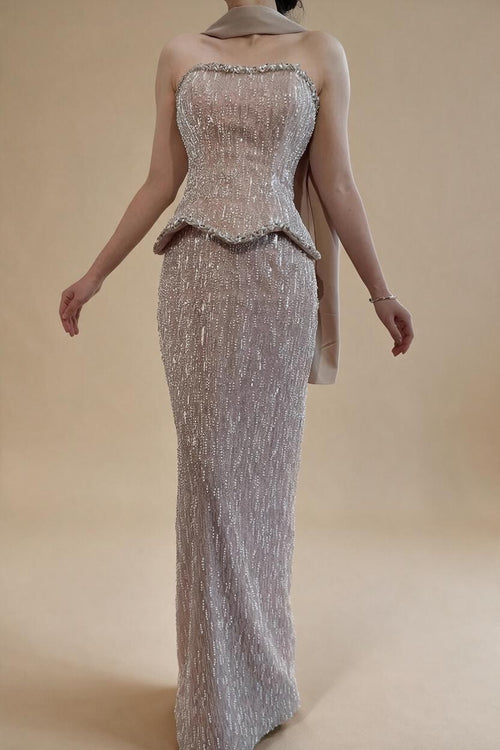 Zapdress Luxury Beaded Evening Dresses Strapless Peplum Vestidos De Fiesta Wedding Party Formal Wear Gown for Women DLA73076A (ZD17305)