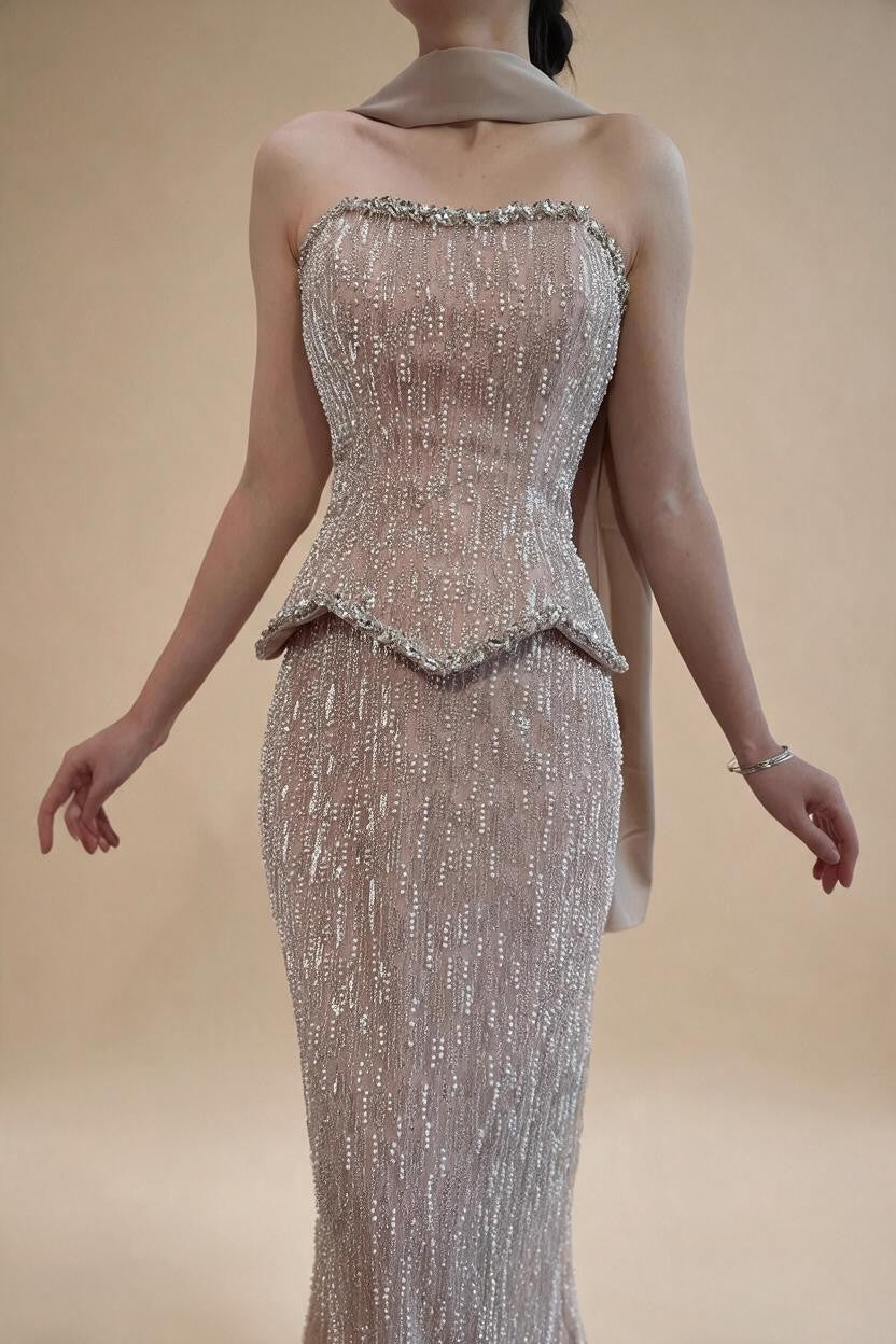 Zapdress Luxury Beaded Evening Dresses Strapless Peplum Vestidos De Fiesta Wedding Party Formal Wear Gown for Women DLA73076A (ZD17305)