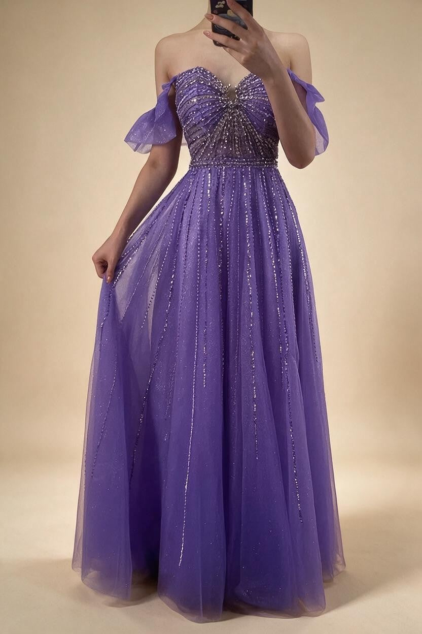 Zapdress Purple Sleeveless A-Line Beaded Evening Prom Dresses 2025 Elegant Party Gowns for Women DLA72324 Customized rts (ZD17319)