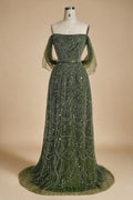 Zapdress 2025 Customized Dubai Olive Green A Line Off Shoulder Evening Dresses With Pearl Beaded Design For Party DLA72738A (ZD17321)
