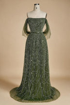 Zapdress 2025 Customized Dubai Olive Green A Line Off Shoulder Evening Dresses With Pearl Beaded Design For Party DLA72738A (ZD17321)