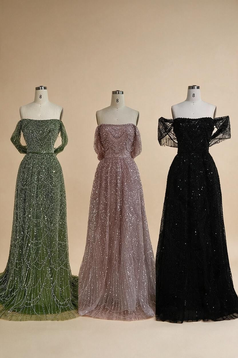 Zapdress 2025 Customized Dubai Olive Green A Line Off Shoulder Evening Dresses With Pearl Beaded Design For Party DLA72738A (ZD17321)