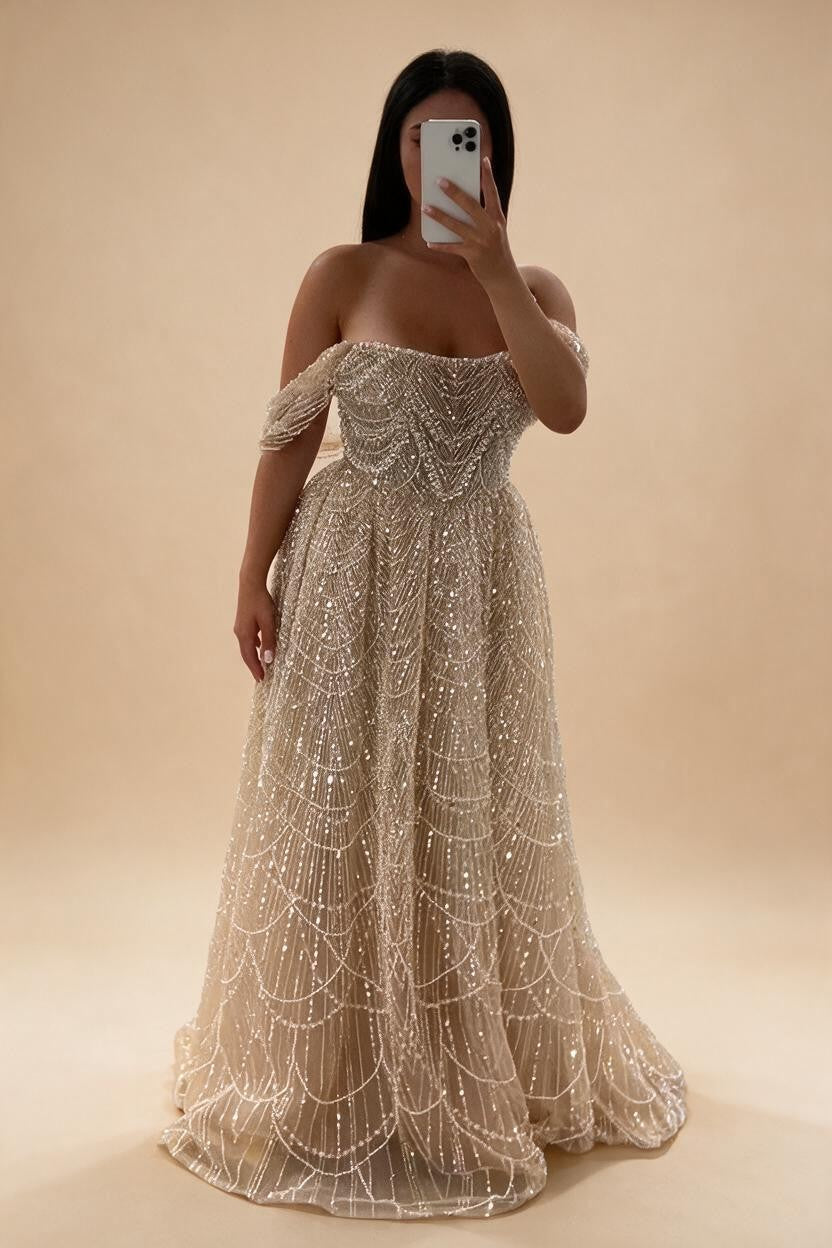 Zapdress 2025 Customized Dubai Olive Green A Line Off Shoulder Evening Dresses With Pearl Beaded Design For Party DLA72738A (ZD17321)