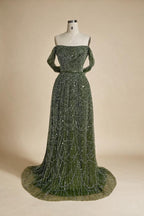 Zapdress 2025 Customized Dubai Olive Green A Line Off Shoulder Evening Dresses With Pearl Beaded Design For Party DLA72738A (ZD17321)
