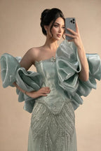 Zapdress Luxury Sage Green Mermaid Evening Dress with Cape 2026 Elegant Beaded Party Gowns for Women DLA73201 Customized (ZD17322)