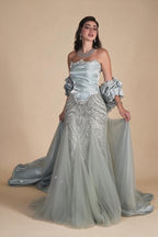 Zapdress Luxury Sage Green Mermaid Evening Dress with Cape 2026 Elegant Beaded Party Gowns for Women DLA73201 Customized (ZD17322)