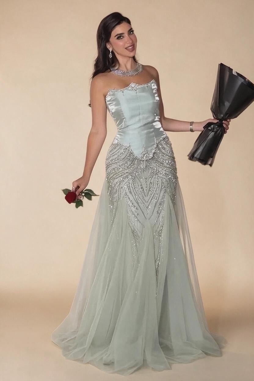 Zapdress Luxury Sage Green Mermaid Evening Dress with Cape 2026 Elegant Beaded Party Gowns for Women DLA73201 Customized (ZD17322)