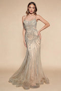 Zapdress 2025 Elegant Silver Nude Spaghetti Strap Mermaid Evening Dress with Beaded Tassels for Party DLA72772 Customized (ZD17325)