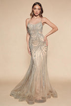 Zapdress 2025 Elegant Silver Nude Spaghetti Strap Mermaid Evening Dress with Beaded Tassels for Party DLA72772 Customized (ZD17325)