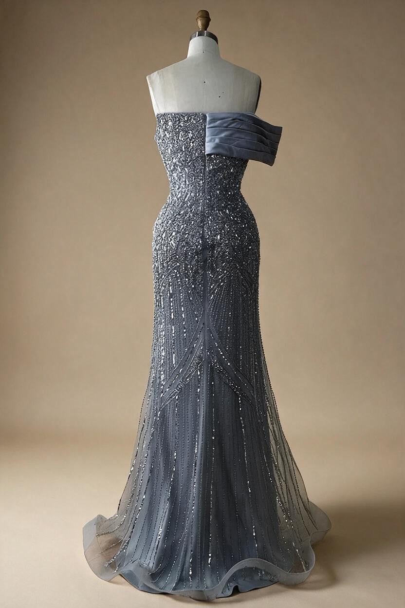 Zapdress 2025 Dubai Grey Mermaid One Shoulder Beaded Long Evening Dresses Gowns For Formal Occasion DLA72650 Customized (ZD17326)