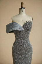 Zapdress 2025 Dubai Grey Mermaid One Shoulder Beaded Long Evening Dresses Gowns For Formal Occasion DLA72650 Customized (ZD17326)