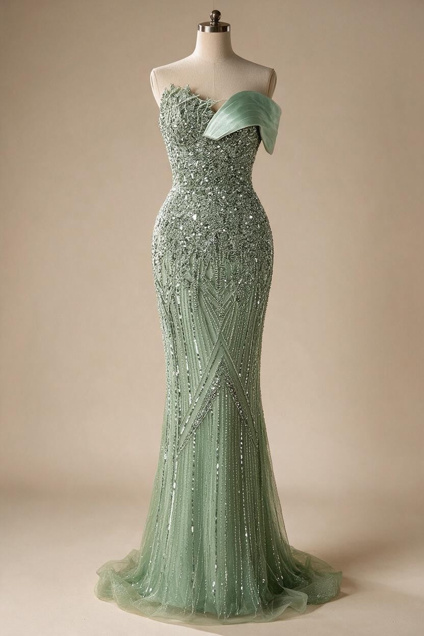 Zapdress 2025 Dubai Grey Mermaid One Shoulder Beaded Long Evening Dresses Gowns For Formal Occasion DLA72650 Customized (ZD17326)
