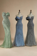 Zapdress 2025 Dubai Grey Mermaid One Shoulder Beaded Long Evening Dresses Gowns For Formal Occasion DLA72650 Customized (ZD17326)
