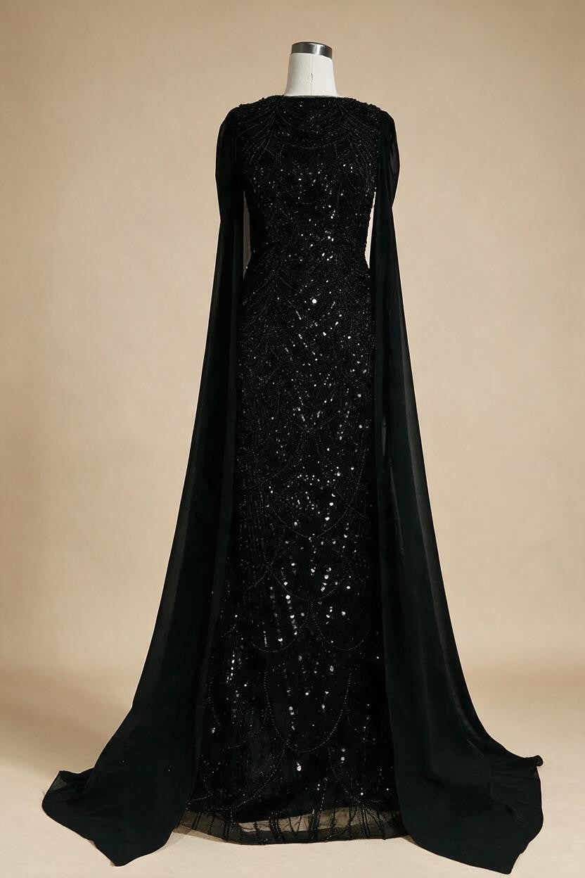 Elegant Dubai Sage Green Mermaid Evening Dress with Cape Sleeves Beaded Formal Gown Zapdress 2025 Customized DLA72160A (ZD17330)