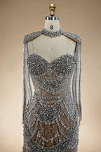 Zapdress Nude Strapless Mermaid Pearls Beaded Evening Gowns Luxury Party Dress with Tassel DLA72876 Customized (ZD17335)