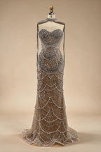 Zapdress Nude Strapless Mermaid Pearls Beaded Evening Gowns Luxury Party Dress with Tassel DLA72876 Customized (ZD17335)