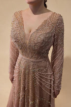 Zapdress Ccustomized Rose Gold Long Sleeves A-Line Beaded Evening Party Gowns Mother of the Bride Dress DLA70287L (ZD17336)