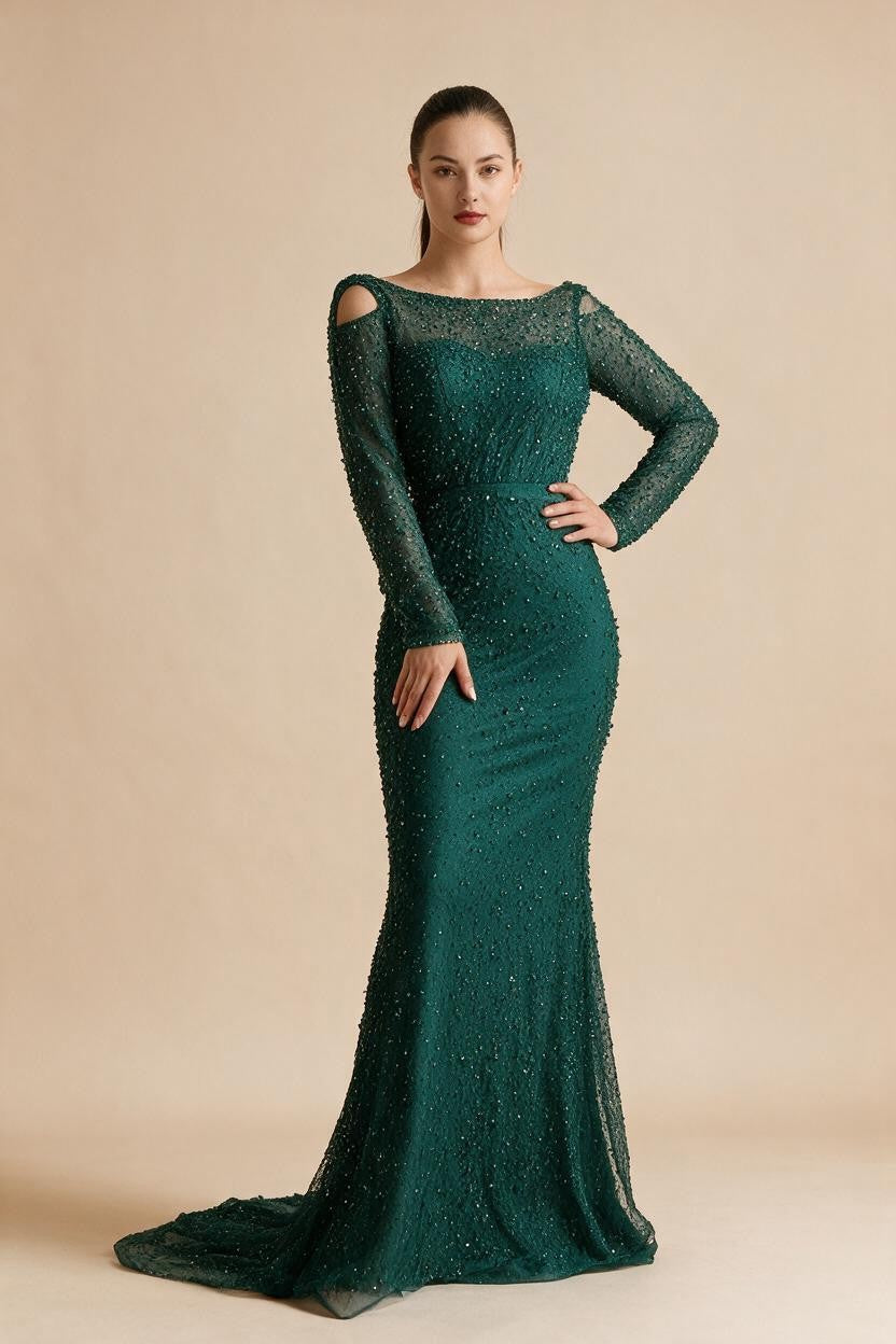 Zapdress Ccustomized Rose Gold Long Sleeves A-Line Beaded Evening Party Gowns Mother of the Bride Dress DLA70287L (ZD17336)