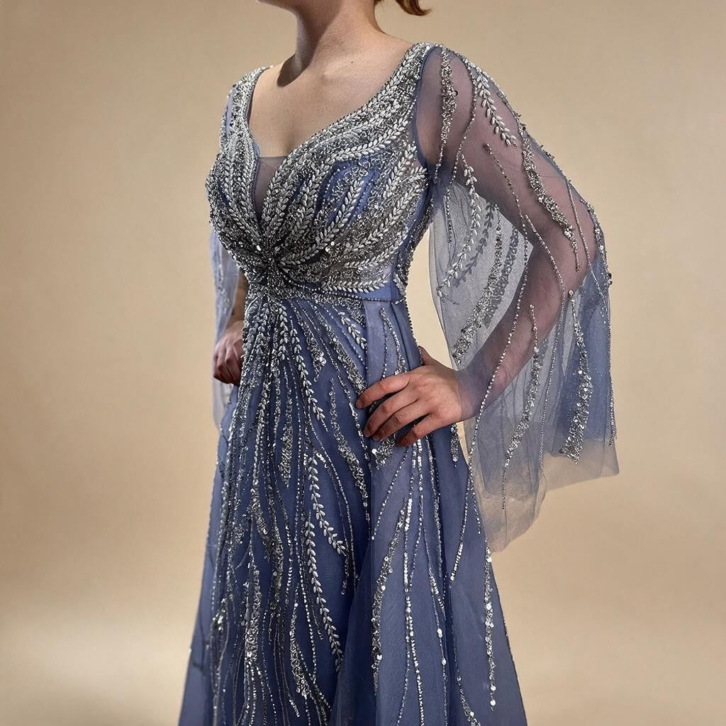 Zapdress Customized Blue A Line Beaded Evening Dresses Arabic Wedding Party Formal Gowns 2024 For Women DLA72099 rts (ZD17337)