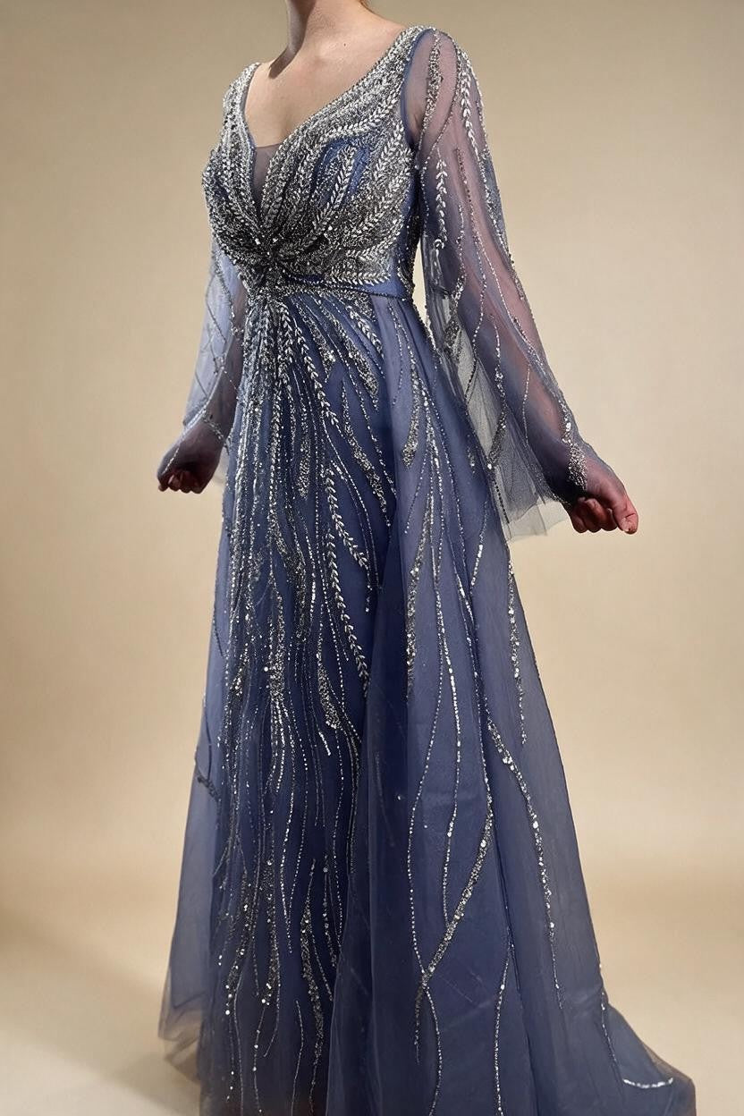Zapdress Customized Blue A Line Beaded Evening Dresses Arabic Wedding Party Formal Gowns 2024 For Women DLA72099 rts (ZD17337)